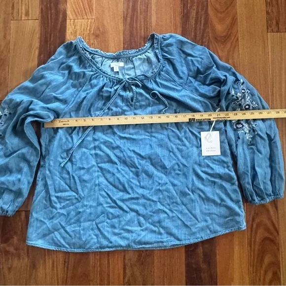 LC Lauren Conrad Blue Blouse with Embroidery - Picture 9 of 9